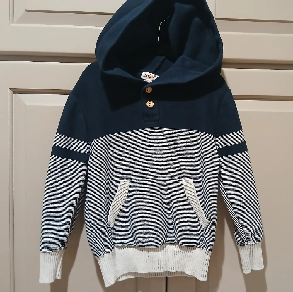 Cat & Jack Sweater Boy's Size:XS 4-5 Hooded Navy Blue 2 Button Long Sleeve - Picture 4 of 7